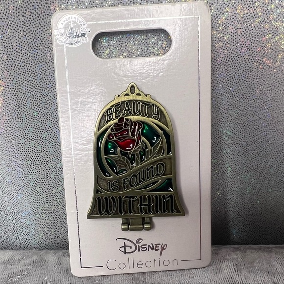 Disney Jewelry - Disney pin Beauty and the beast mirror opens double  pinned Mickey ears NWT